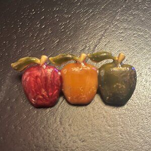 Vintage Gold Tone Enamel Apple Brooch Tanya Creations Red Yellow Green